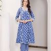 Blue Cotton Lurex Kurta Pant Set