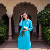 Blue Cotton Detailed Straight Kurta