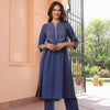 Blue Cotton Printed Detailed Kurta Pant Set