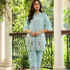 Blue Cotton Embroidered Designer Co-ord Set
