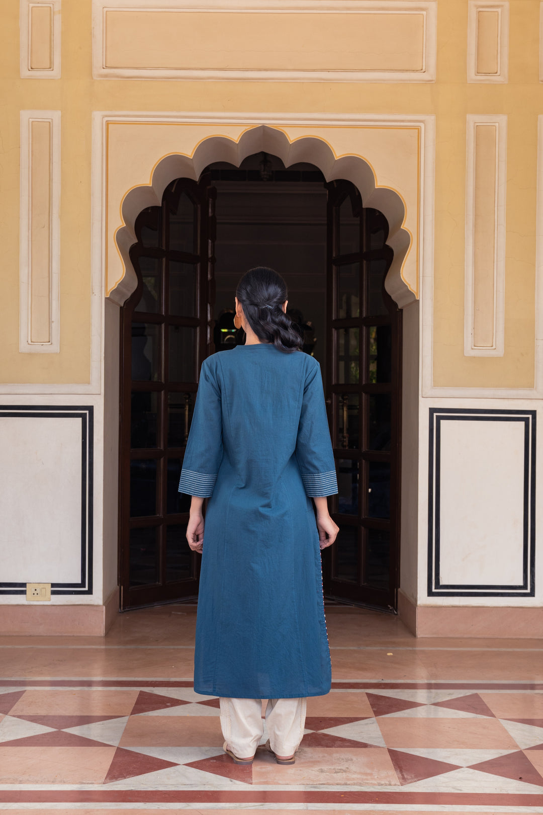 Blue Cotton Embroidered Kurta