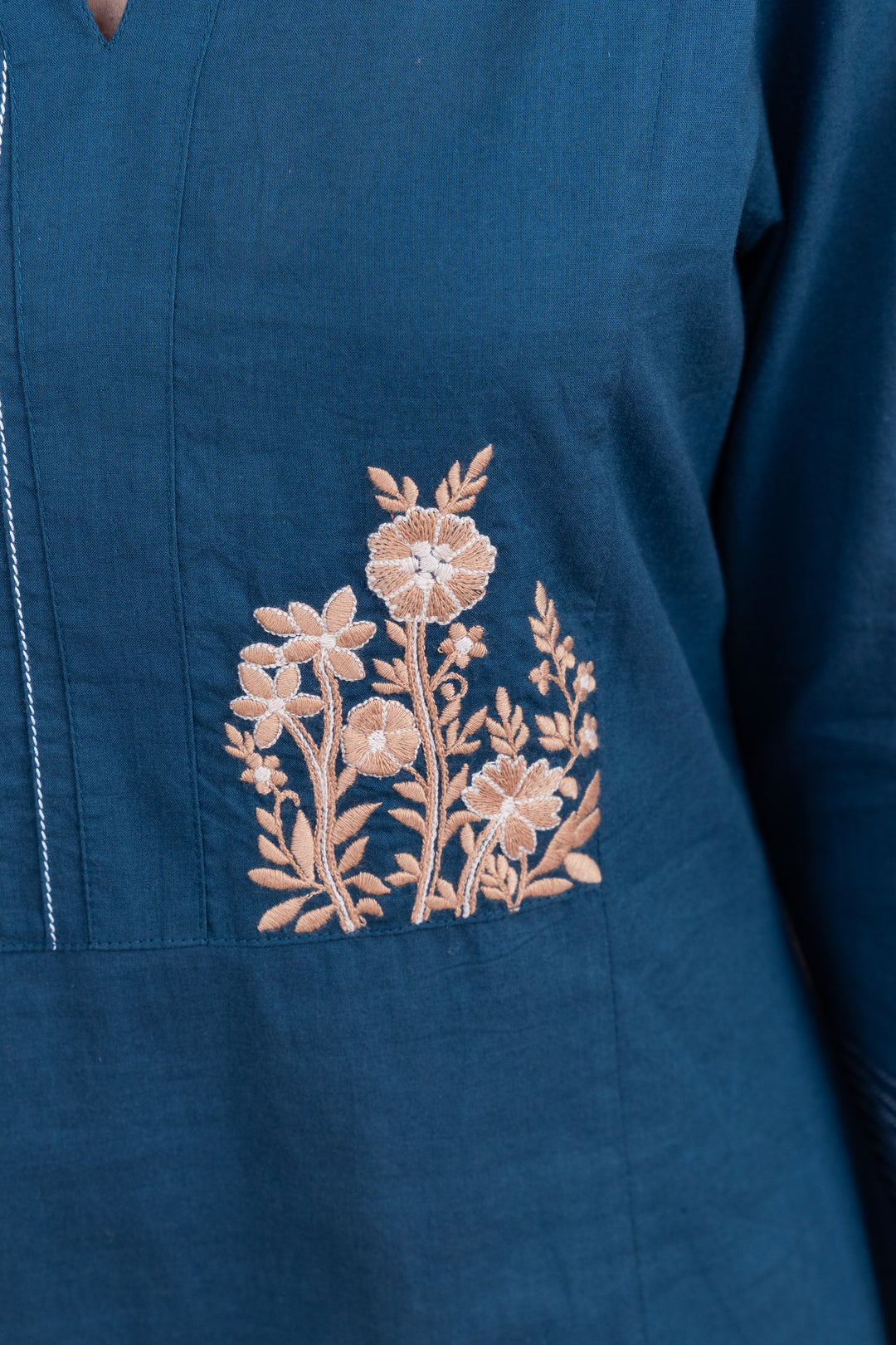 Blue Cotton Embroidered Kurta