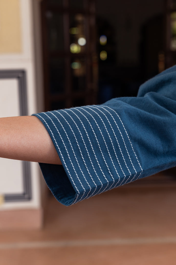 Blue Cotton Embroidered Kurta