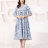 Blue Cotton Printed Tiered Dress