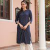 Blue Viscose Rayon Printed Kurta