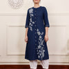 Blue Cotton Printed A Line Kurta
