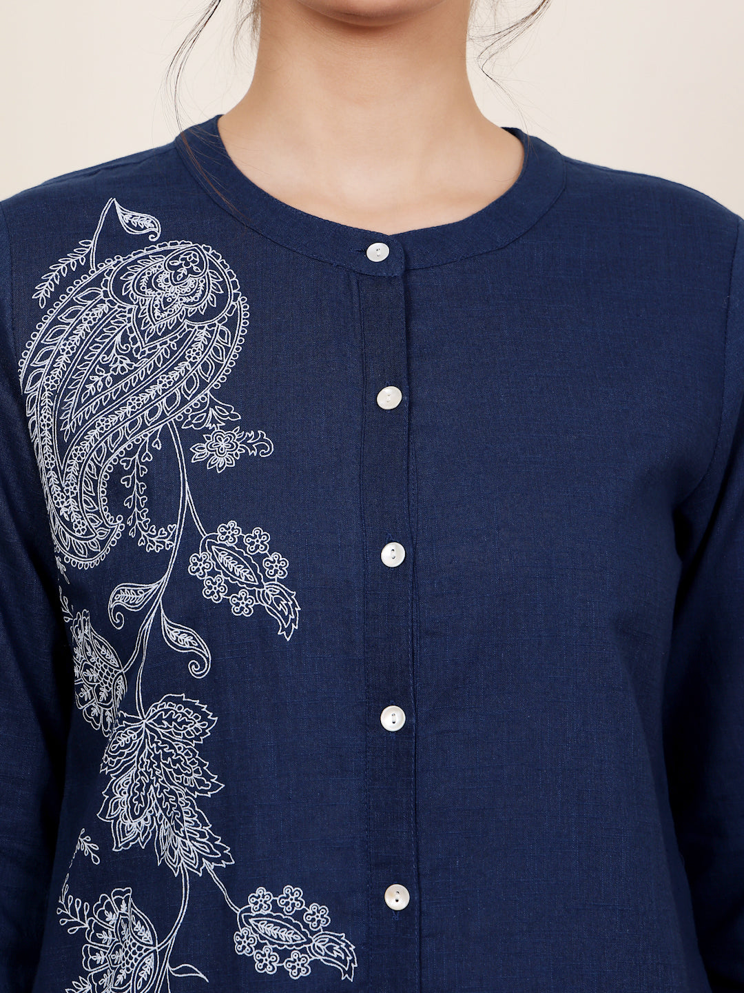 Blue Cotton Printed A Line Kurta