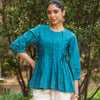 Blue Cotton Detailed Flared Top