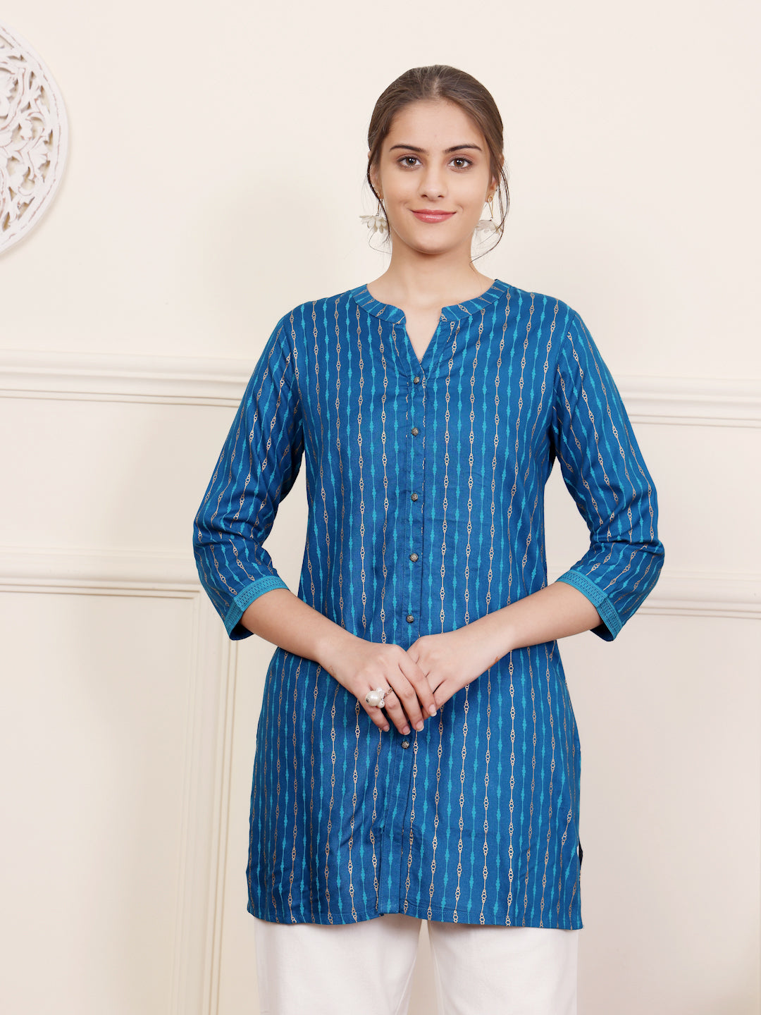 Blue Viscose Rayon Short Kurti