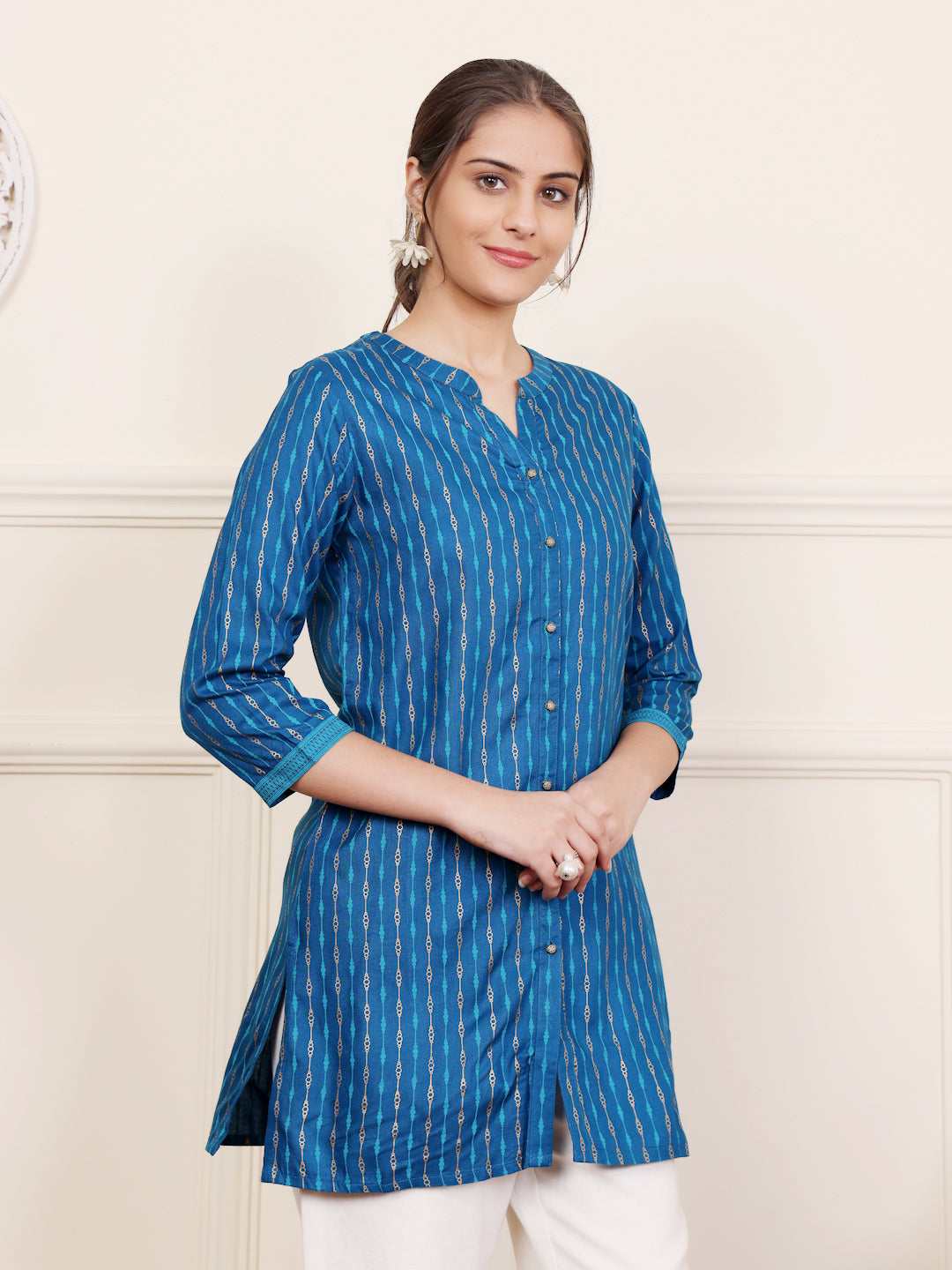 Blue Viscose Rayon Short Kurti