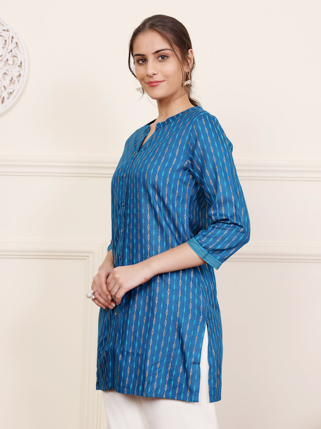 Blue Viscose Rayon Short Kurti