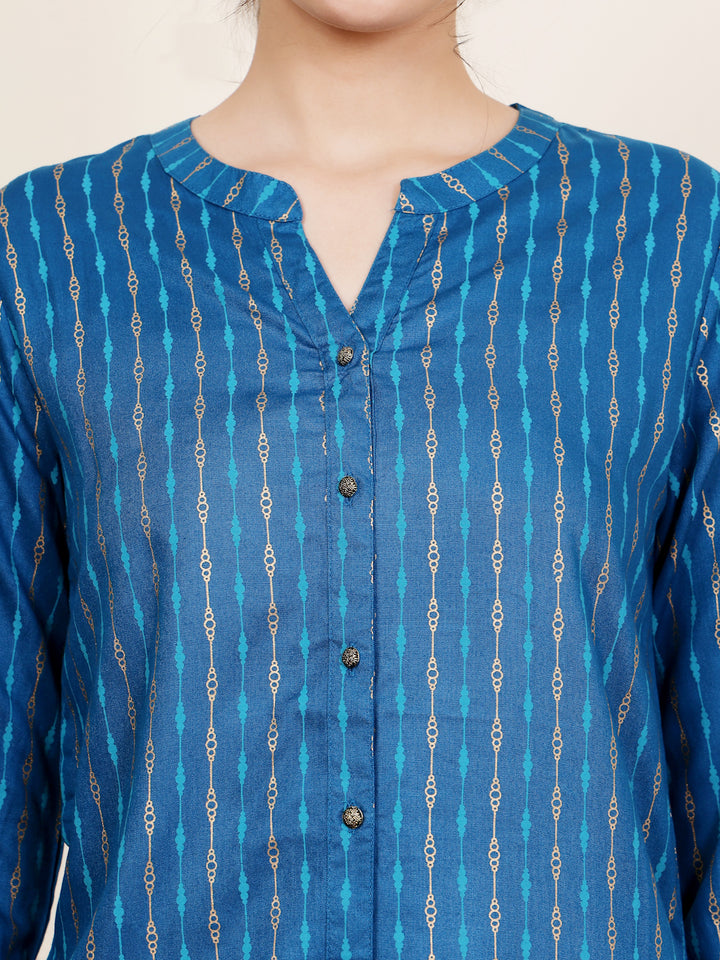 Blue Viscose Rayon Short Kurti