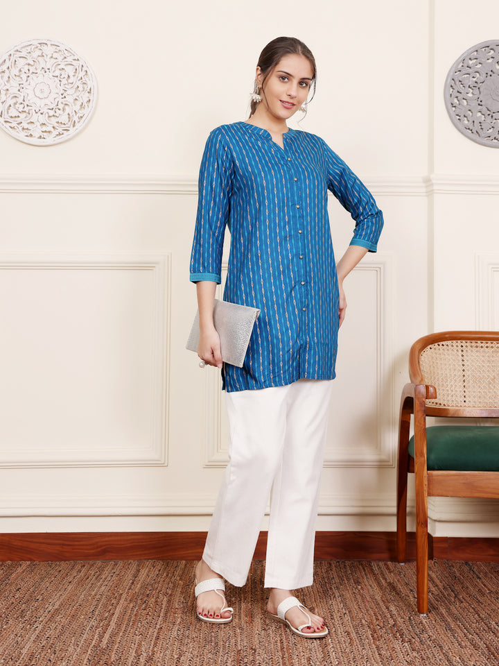 Blue Viscose Rayon Short Kurti