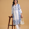White & Blue Rayon Straight Kurta