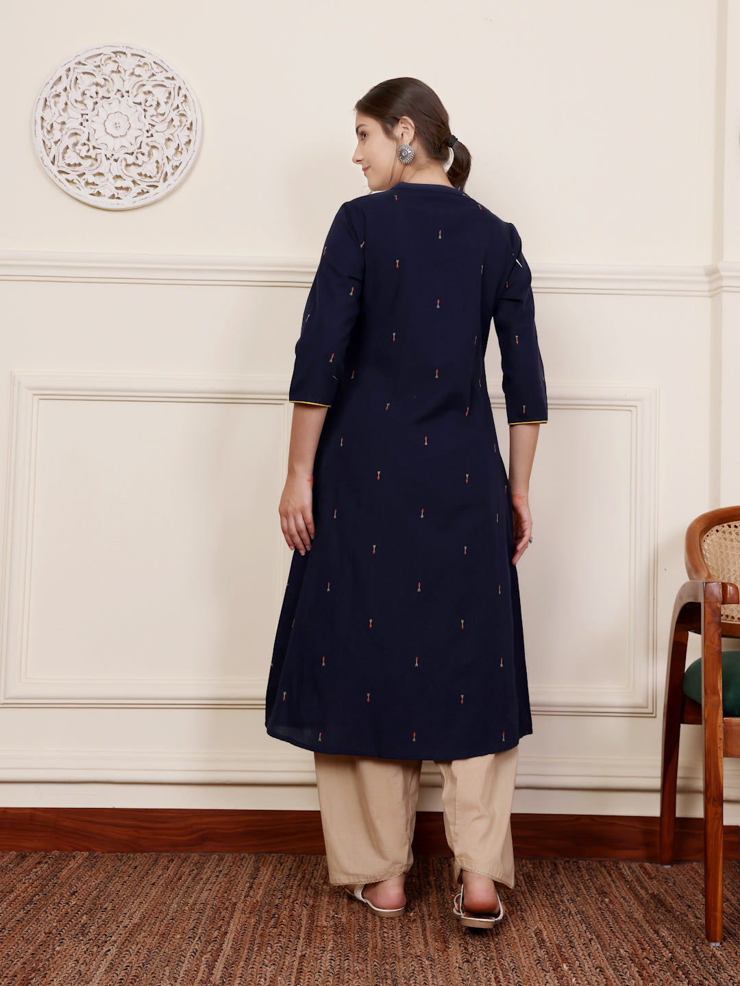 Blue Cotton Yarn dyed Detailed Kurta