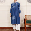 Blue Cotton Denim Embroidered Shirt Kurta