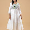 White Cotton Green Ombre Embroidered Tiered Dress