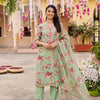 Green Chanderi Floral Print Zari Work Straight Kurta Palazzo Dupatta Set