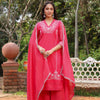Red Cotton Lurex Embroidered Kurta Pant Set with Dupatta