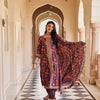 Purple Pure Cotton Floral Print Lace Work Straight Kurta Salwar Dupatta Set