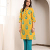 Yellow Pure Cotton Foil Print Fancy Buttons Straight Kurta Pant Set