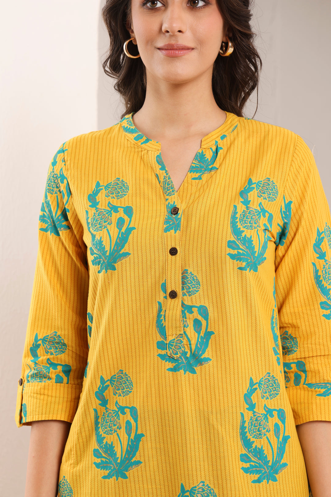 Yellow Pure Cotton Printed Straight Kurta