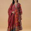 Red Cotton Printed Embellished Designer Anghrakha Suit Set