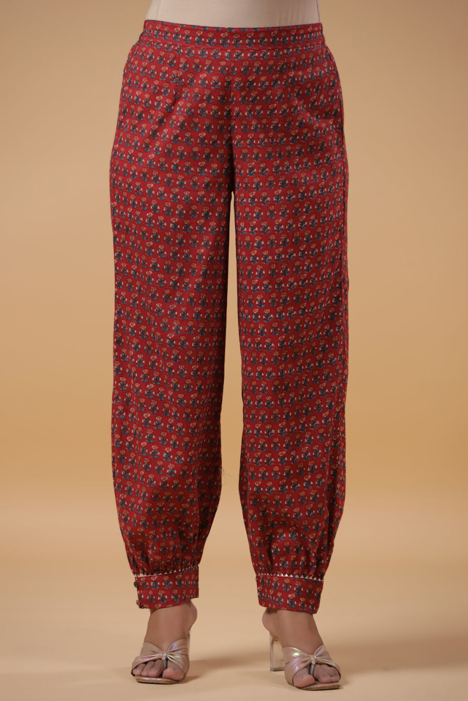 Red Cotton Printed Embellished Designer Anghrakha Suit Set
