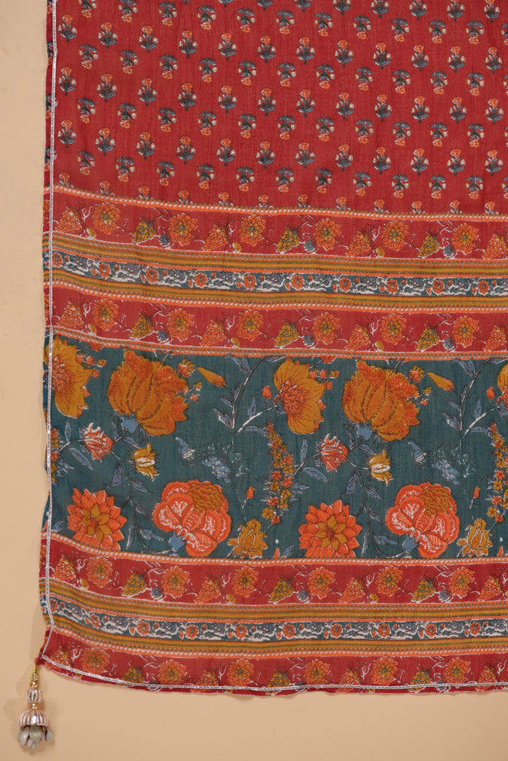 Red Cotton Printed Embellished Designer Anghrakha Suit Set