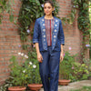 Blue Denim embroidered Jacket with Bottom and Inner Coord Set
