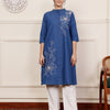 Blue Denim Embroidered Trendy Kurta
