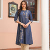 Blue Denim Embroidered Designer A-Line Kurta