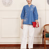 Blue Cotton Denim Embroidered Top