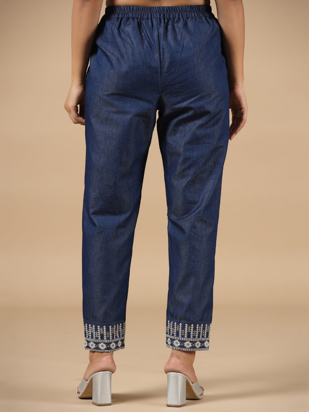 Denim Embroidered Straight Pant