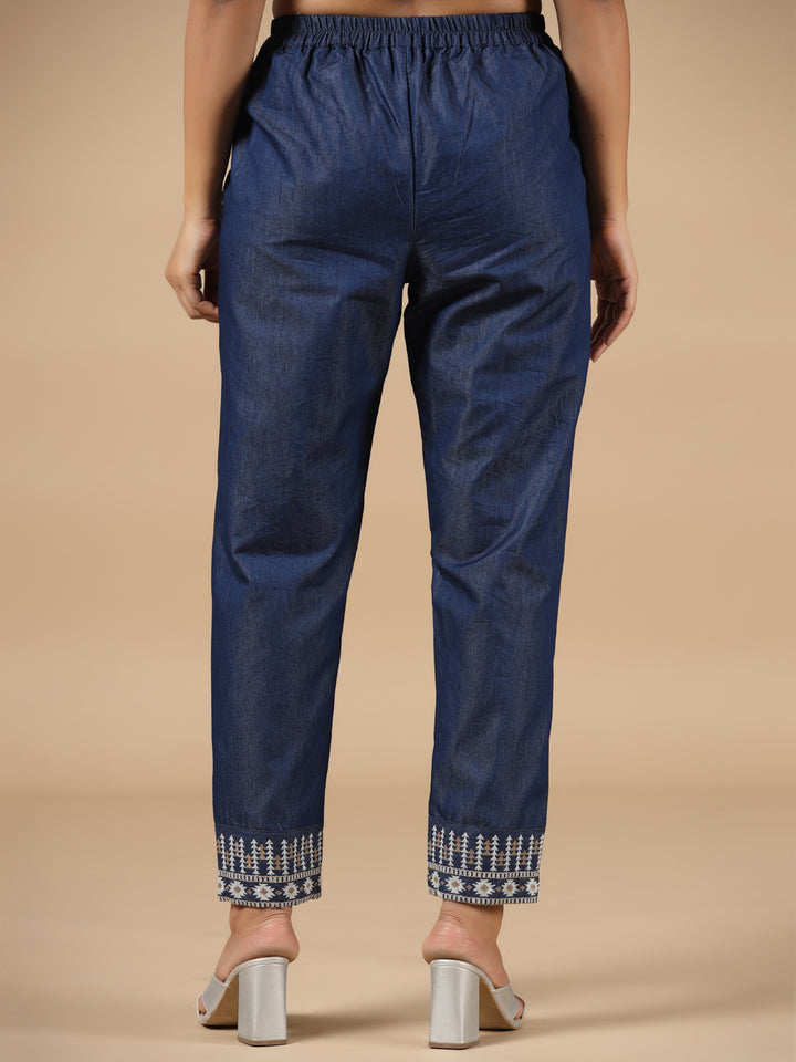 Denim Embroidered Straight Pant