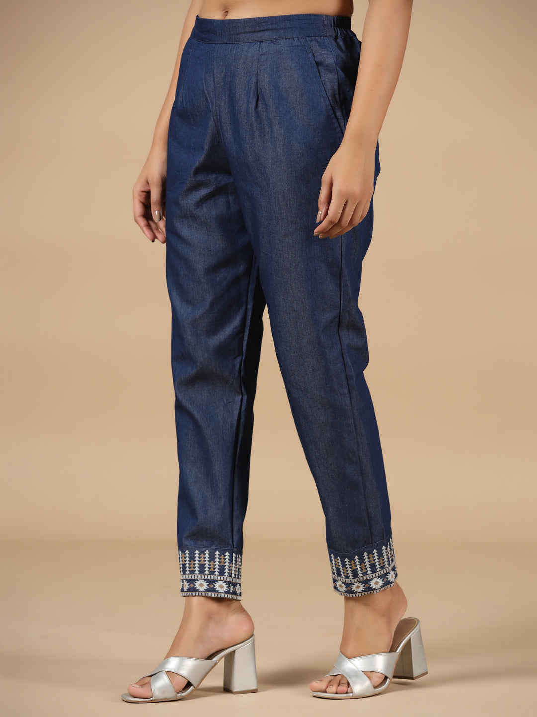 Denim Embroidered Straight Pant