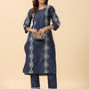 Denim Blue Embroidered Straight Kurta Pant Set
