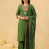 Green Cotton Embroidered Designer Kurta Pant With Dupatta Set