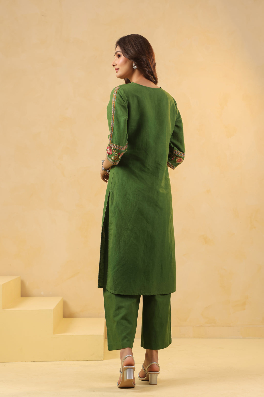 Green Cotton Embroidered Designer Kurta Pant With Dupatta Set