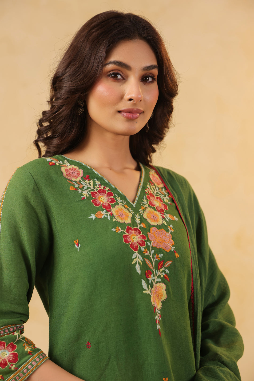 Green Cotton Embroidered Designer Kurta Pant With Dupatta Set