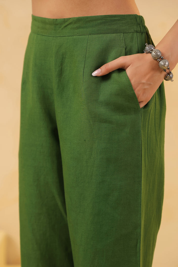 Green Cotton Embroidered Designer Kurta Pant With Dupatta Set