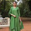Green Cotton Lurex Angrakha With pant and Dupatta