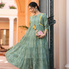 Green Pure Cotton Tribal Print Lace Work Tiered/Flared Designer Dress