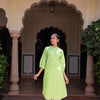 Green Cotton Detailed Straight Kurta