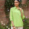 Green Cotton Detailed Shirt Collar Top