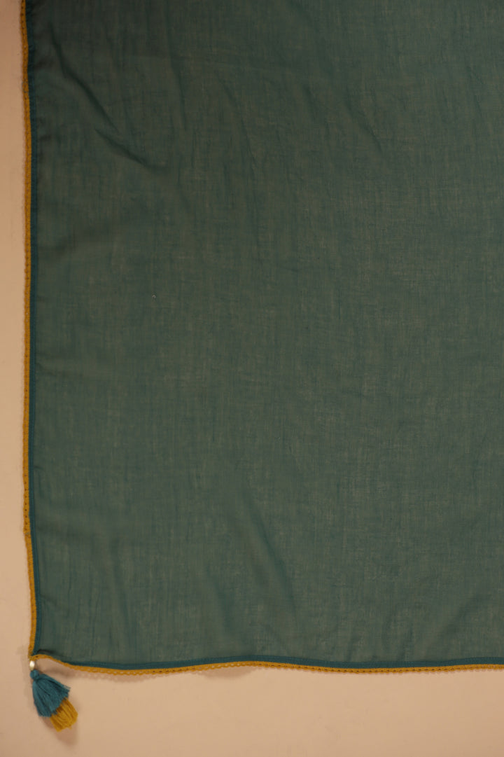 Teal Green Cotton Printed Embellished Kurta Pant Set With Dupatta