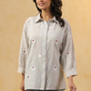 Grey Cotton Embroidered Designer Shirt Top