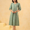 Green Cotton Embroidered A-Line Dress