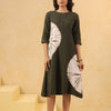 Green Cotton Flex Tie Dye Designer A-Line Dress