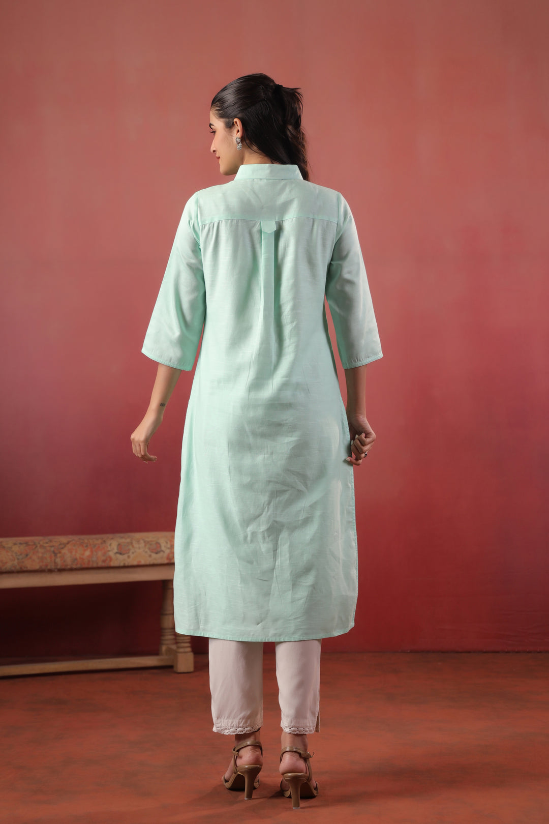 Mint Green Cotton Embroidery Designer Kurta